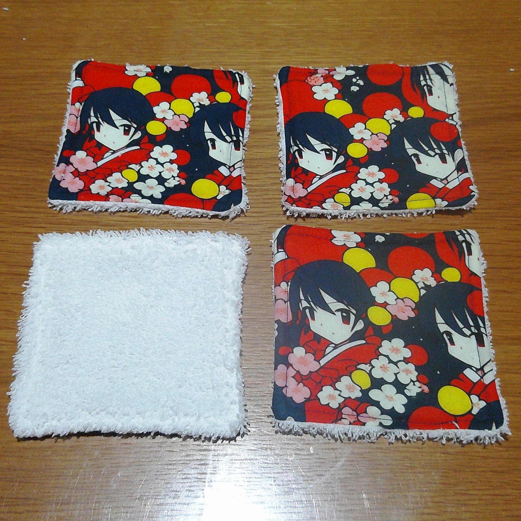 Reusable Face Wipes, Reusable Cotton Pads, Washable, Makeup Remover Pads, Baby Wipes, Reusable Cleaning Pads 4 Pack Anime Girl