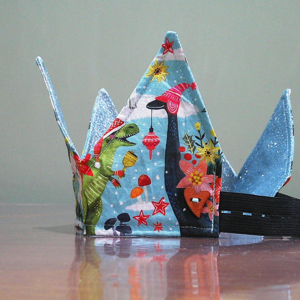 Poinsettia Cats With Red Glitter Fabric Christmas Crown Reversible Adjustable 1 Size Fit All Party Hat Birthday  Zero Waste