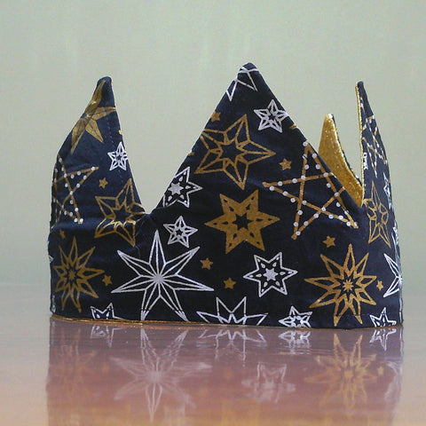 Navy Stars With Gold Glitter Fabric Christmas Crown Reversible Adjustable 1 Size Fit All Party Hat Birthday  Zero Waste