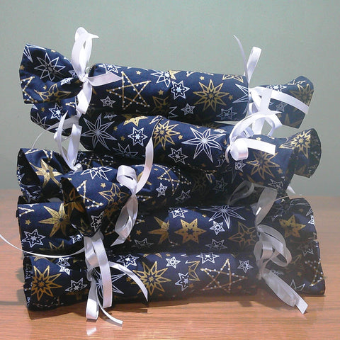 Navy Stars Fabric Reusable Christmas Cracker Pullable Eco Friendly Crackers Zero Waste, Stocking Christmas Table Decoration