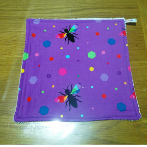 Face Flannel, Towel backed cloth, Wash Cloth, UnPaper Towel, Face Wipe, Makeup Remover, Eco Friendly, Plastic Free - Purple Bees