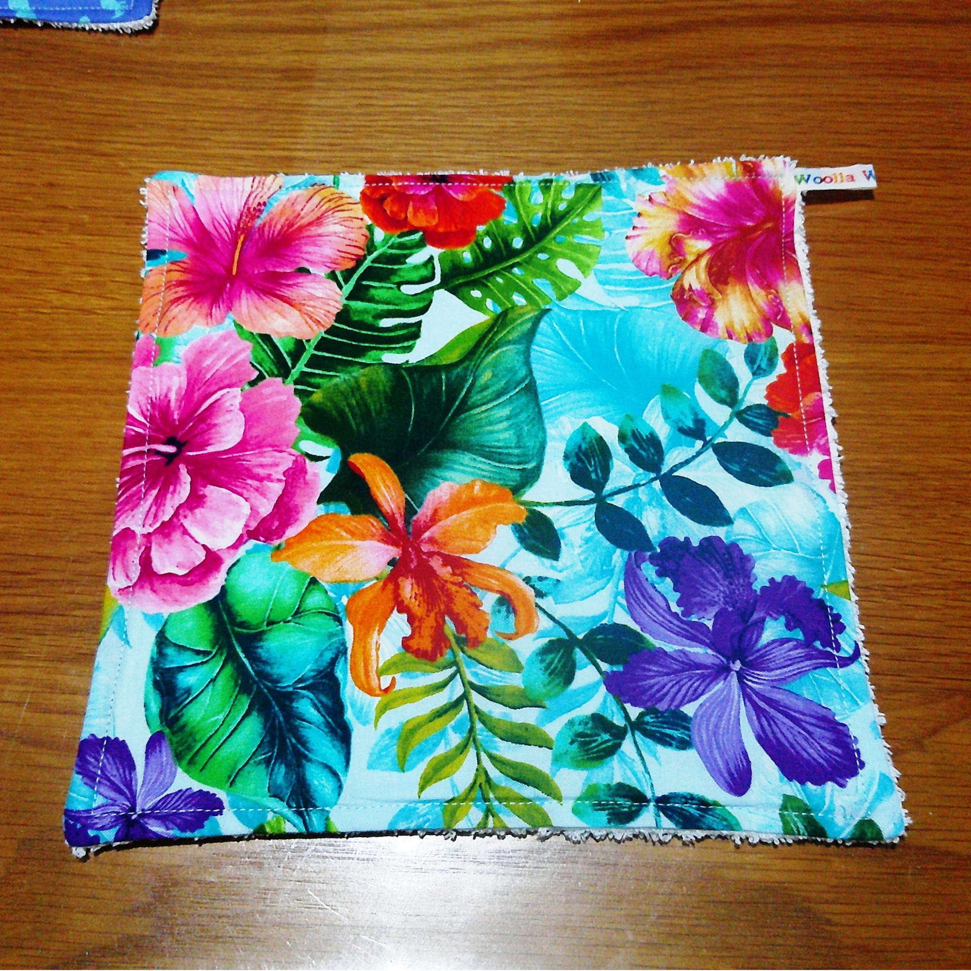 Face Flannel, Towel backed cloth, Wash Cloth, UnPaper Towel, Face Wipe, Makeup Remover, Eco Friendly, Plastic Free - Tropical Flowers