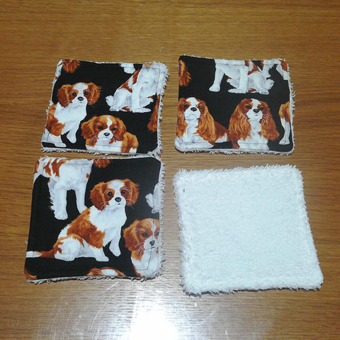 Reusable Face Wipes, Reusable Cotton Pads, Washable, Makeup Remover Pads, Baby Wipes, Reusable Cleaning Pads 4 Pack King Charles Spaniel Dog