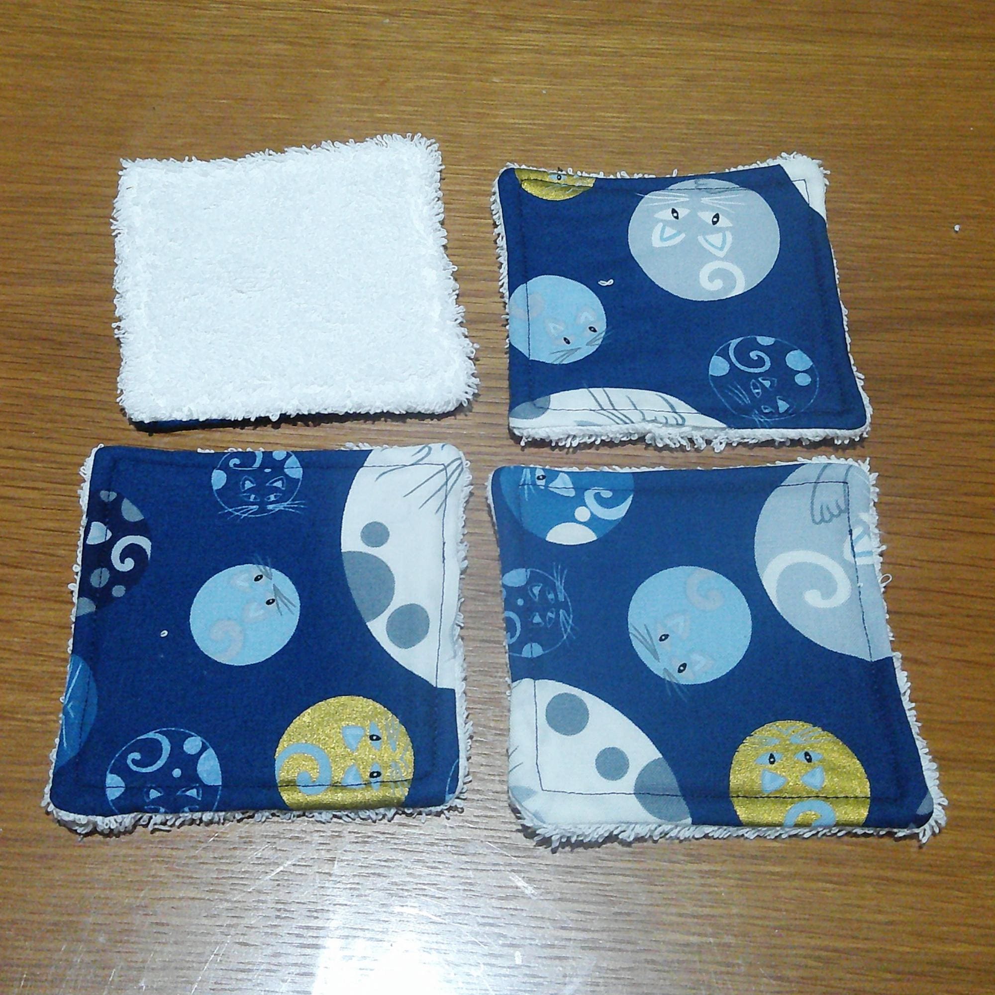 Reusable Face Wipes, Reusable Cotton Pads, Washable, Makeup Remover Pads, Baby Wipes, Reusable Cleaning Pads 4 Pack Moon Cat