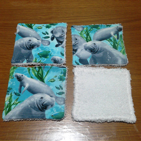 Reusable Face Wipes, Reusable Cotton Pads, Washable, Makeup Remover Pads, Baby Wipes, Reusable Cleaning Pads 4 PackManatee