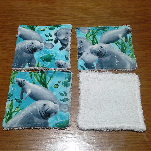 Reusable Face Wipes, Reusable Cotton Pads, Washable, Makeup Remover Pads, Baby Wipes, Reusable Cleaning Pads 4 Pack Manatee