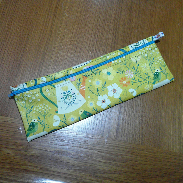 Straw Cutlery Pouch Extra Large Toothbrush Case, Pencil Bag, Crochet Hook Zip Pouch, Chopstick Case, Picnic or Work Lunch Garden Bird