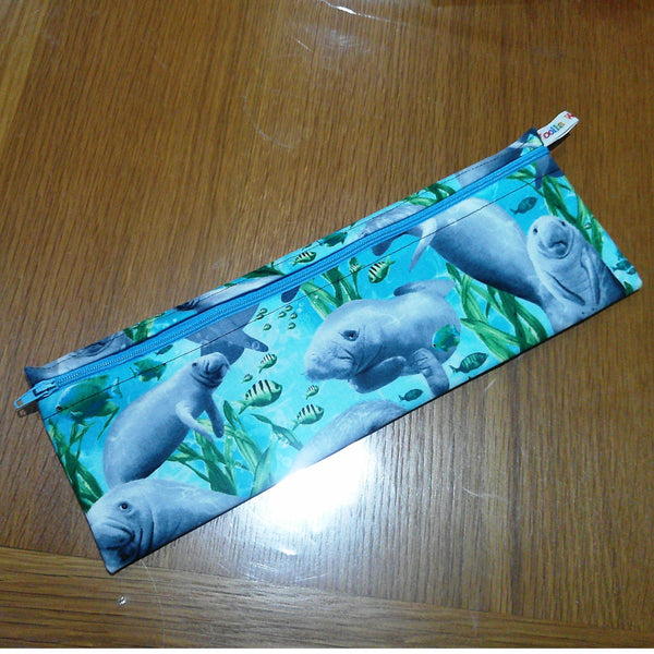 Straw Cutlery Pouch Extra Large Toothbrush Case, Pencil Bag, Crochet Hook Zip Pouch, Chopstick Case, Picnic or Work Lunch Sea Cow