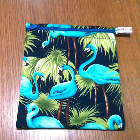 Small Reusable Snack Pouch Waterproof Food Bag, Eco-Friendly Washable Fabric Zip for Snacks, Change, Cosmetics, Accessories Flamingo Teal