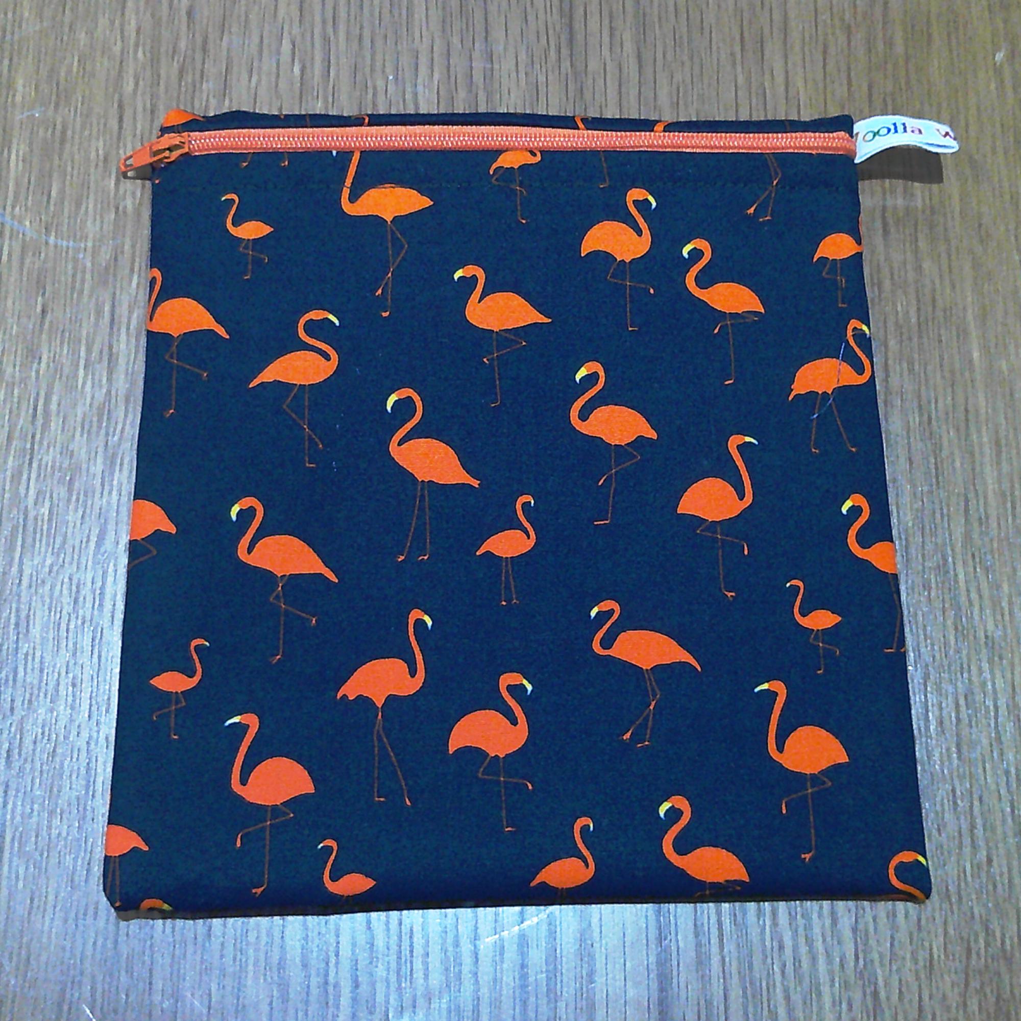 Reusable Sandwich Pouch - Eco-Friendly Waterproof Snack Bag, Fabric Zip Pouch for Food, Baked Goods, and Everyday Essentials Flamingo Orange