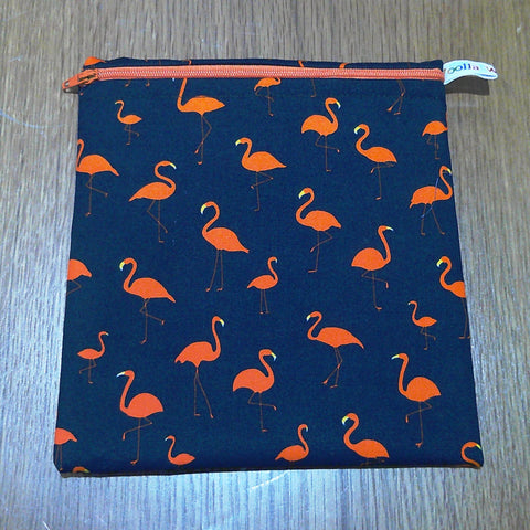 Reusable Sandwich Pouch - Eco-Friendly Waterproof Snack Bag, Fabric Zip Pouch for Food, Baked Goods, and Everyday Essentials Flamingo Orange