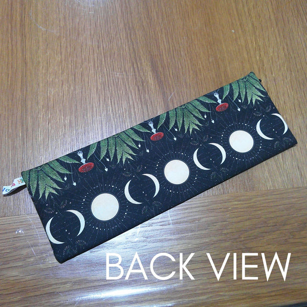 Straw Cutlery Pouch Extra Large Toothbrush Case, Pencil Bag, Crochet Hook Zip Pouch, Chopstick Case, Picnic or Work Lunch Moon Phase Fern