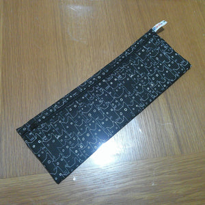 Straw Cutlery Pouch Extra Large Toothbrush Case, Pencil Bag, Crochet Hook Zip Pouch, Chopstick Case, Picnic or Work Lunch Black Cat Outline