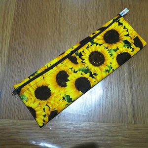 Straw Cutlery Pouch Extra Large Toothbrush Case, Pencil Bag, Crochet Hook Zip Pouch, Chopstick Case, Picnic or Work Lunch Sunflower Patches