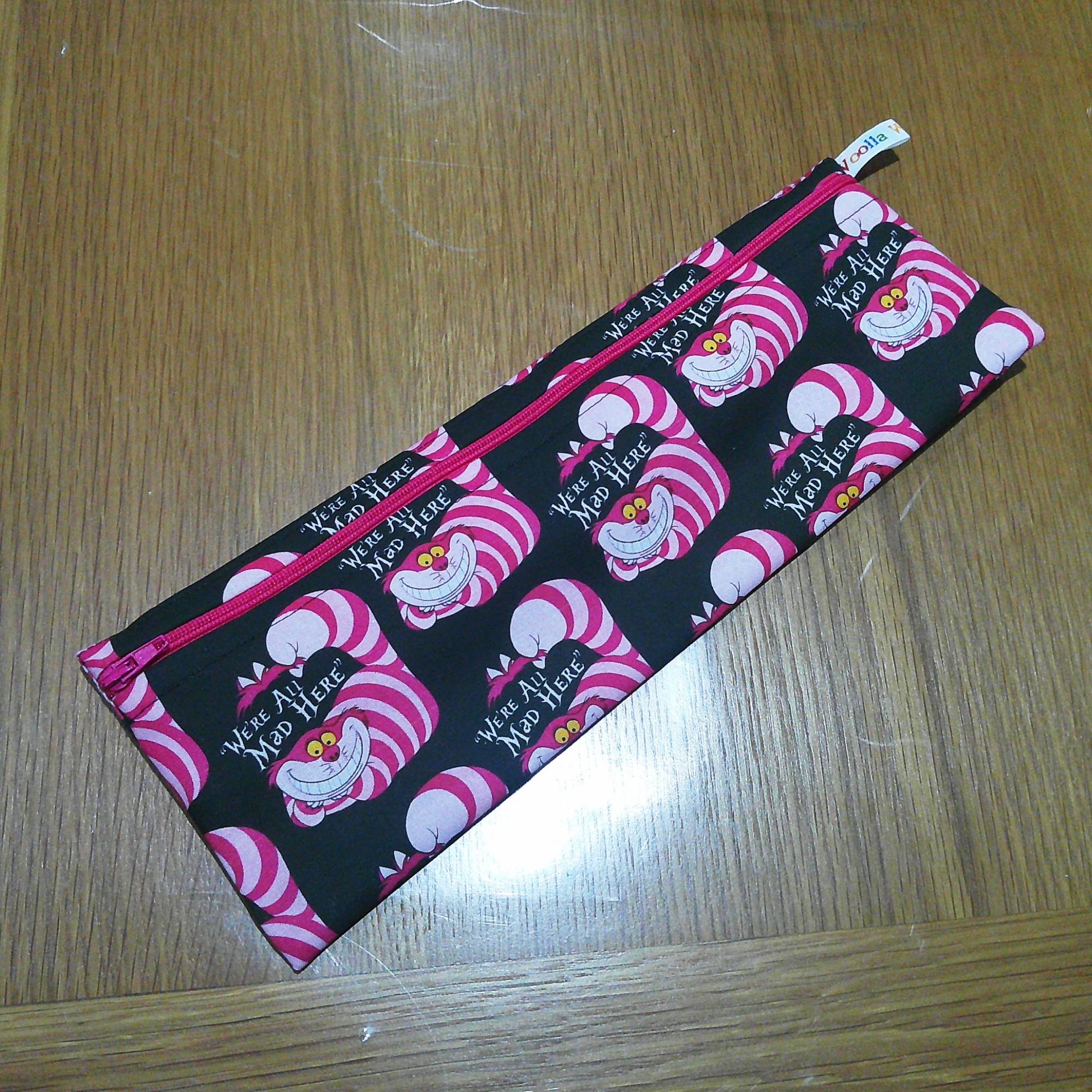 Straw Cutlery Pouch Extra Large Toothbrush Case, Pencil Bag, Crochet Hook Zip Pouch, Chopstick Case, Picnic or Work Lunch Mad Stripe Cat