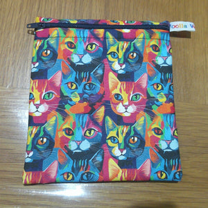 Small Reusable Snack Pouch Waterproof Food Bag, Eco-Friendly Washable Fabric Zip for Snacks, Change, Cosmetics, Accessories Red Blue Cat