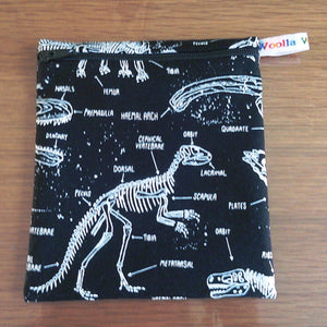 Small Reusable Snack Pouch Waterproof Food Bag, Eco-Friendly Washable Fabric Zip for Snacks, Change, Cosmetics, Accessories Dinosaur Fossil