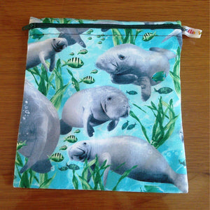 Reusable Sandwich Pouch Eco-Friendly Waterproof Snack Bag, Fabric Zip Pouch for Food, Baked Goods, and Everyday Essentials Sea Cow