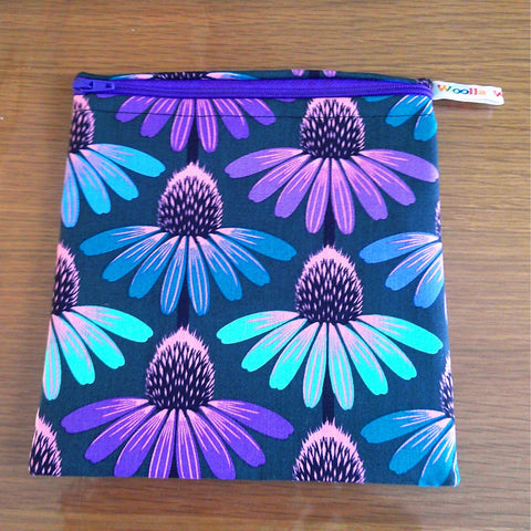 Reusable Sandwich Pouch Eco-Friendly Waterproof Snack Bag, Fabric Zip Pouch for Food, Baked Goods, and Everyday Essentials Purples Echinacea