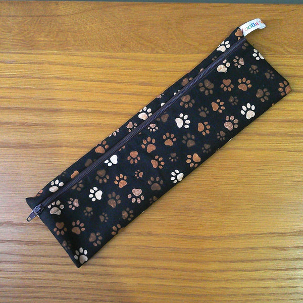 Paw Print Reusable Zip Pouch: Waterproof Straw, Cutlery, Pencil, or Makeup Case