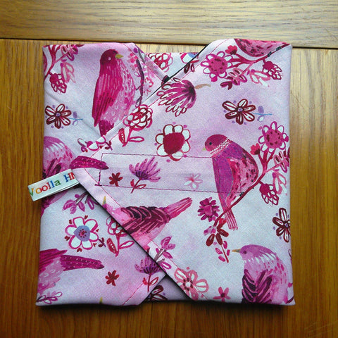 Reusable Sandwich Wrap: Vegan Zero Waste Lunch, Pink Cardinal Print
