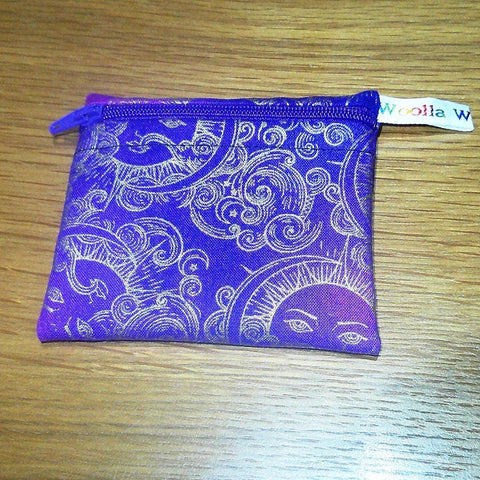 Handmade Reusable Snack Pouch: Purple Celestial Waterproof Zip Bag