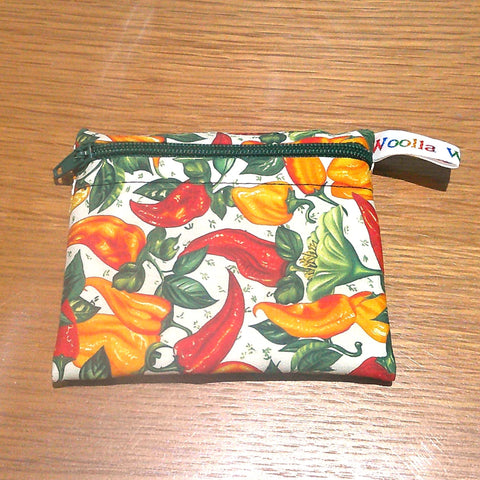 Handmade Reusable Snack Pouch: Waterproof Food Safe Zip Bag - Multi Chilli