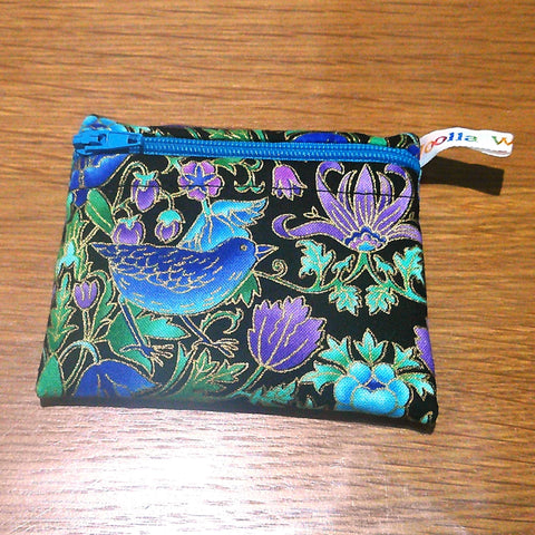 Pippins Reusable Snack Pouch, Pocket Sized Waterproof Food Safe Zip Bag, Washable Eco Lunch Pouch,  Mini Snack Bag Handmade Met Bluebird