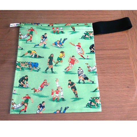 Washable Lunch Bag: Rugby Players Print, Reusable Travel Toiletry Pouch