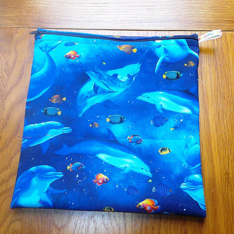 Large Dolphin Poppins Pouch: Reusable Waterproof Zip Bag