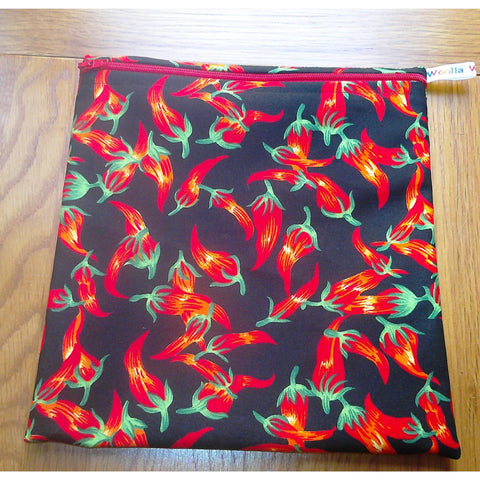 Chilli Print Reusable Poppins Pouch: Large Waterproof Zip Bag