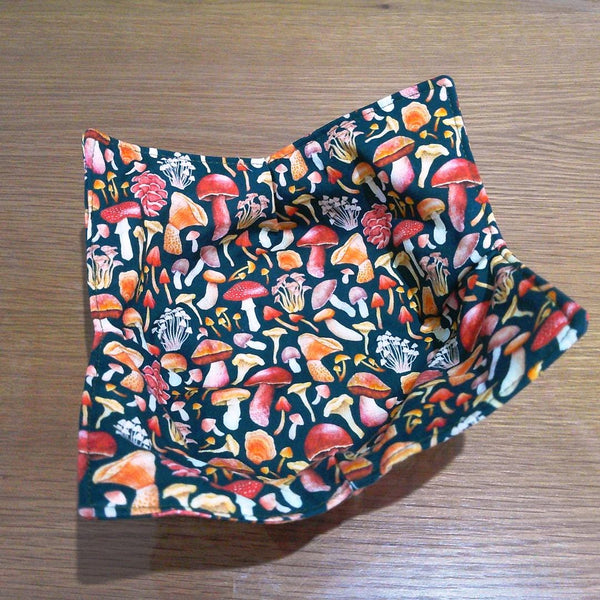 Microwave Bowl Cozy 100% Cotton, Reversible, Microwave-Safe Bowl Holder, Machine Washable Hot Pad, Handmade Kitchen Gift, Green Funghi