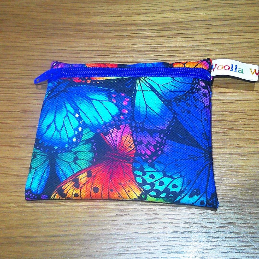 Pippins Reusable Snack Pouch, Pocket Sized Waterproof Food Safe Zip Bag, Washable Eco Lunch Pouch,  Mini Snack Bag Handmade Butterflys