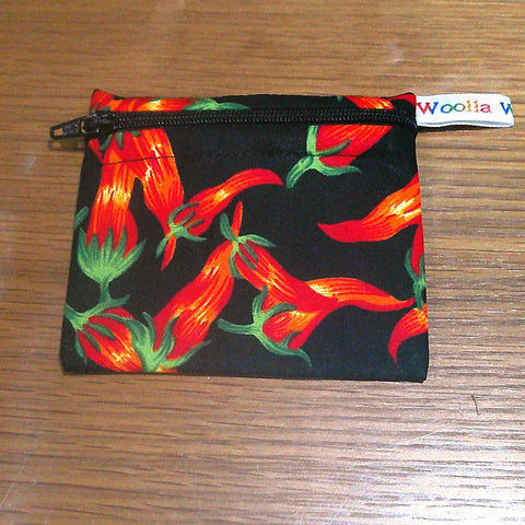 Handmade Reusable Snack Pouch: Waterproof Food Safe Zip Bag - Black Chilli