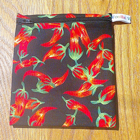 Reusable Snack Pouch: Waterproof Eco-Friendly Food Bag, Black Chilli Print