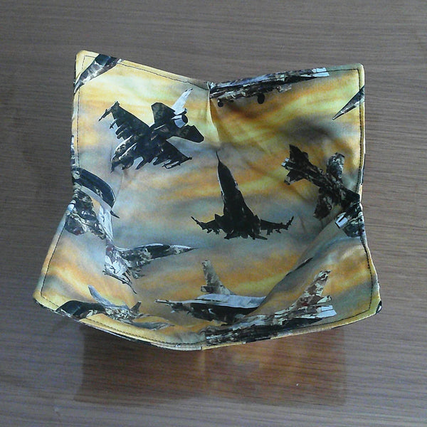 Fighter Jets Microwave Bowl Cozy: Reversible Cotton, Machine Washable