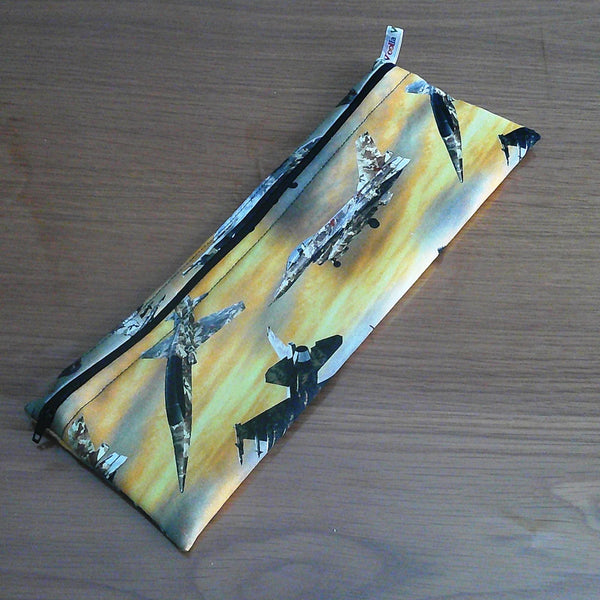XL Reusable Cutlery Pouch: Waterproof Travel Organizer, Pencil Case Fighter Jet