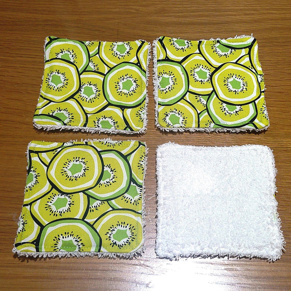 Reusable Cotton Wipes - Make Up - Toddler - Finger Wipes: 4 Pack Kiwi slices, Eco-Friendly Skincare