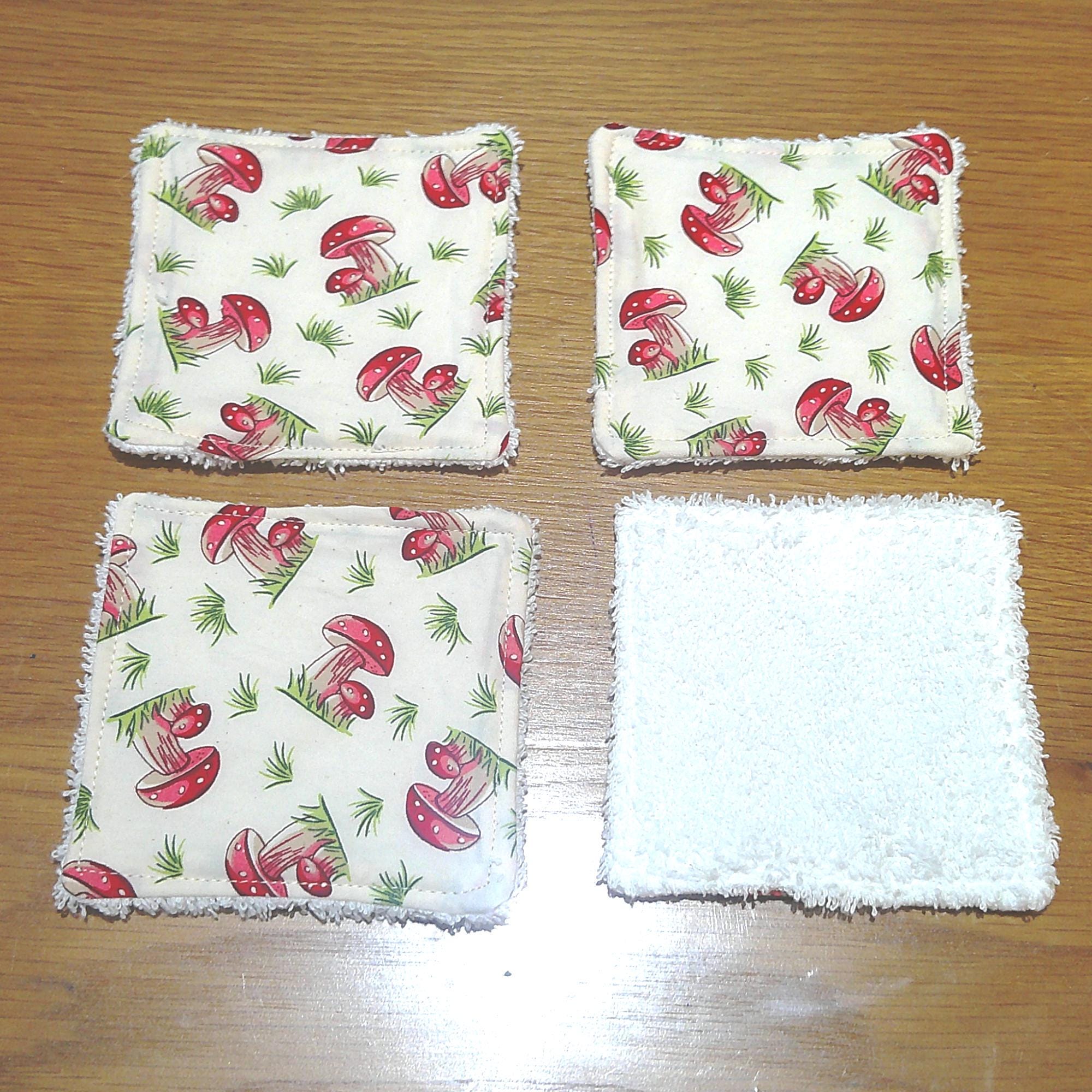 Reusable Cotton Face Wipes: Eco-Friendly Skincare, Baby Washcloths - Red Mushroom, Set of 4