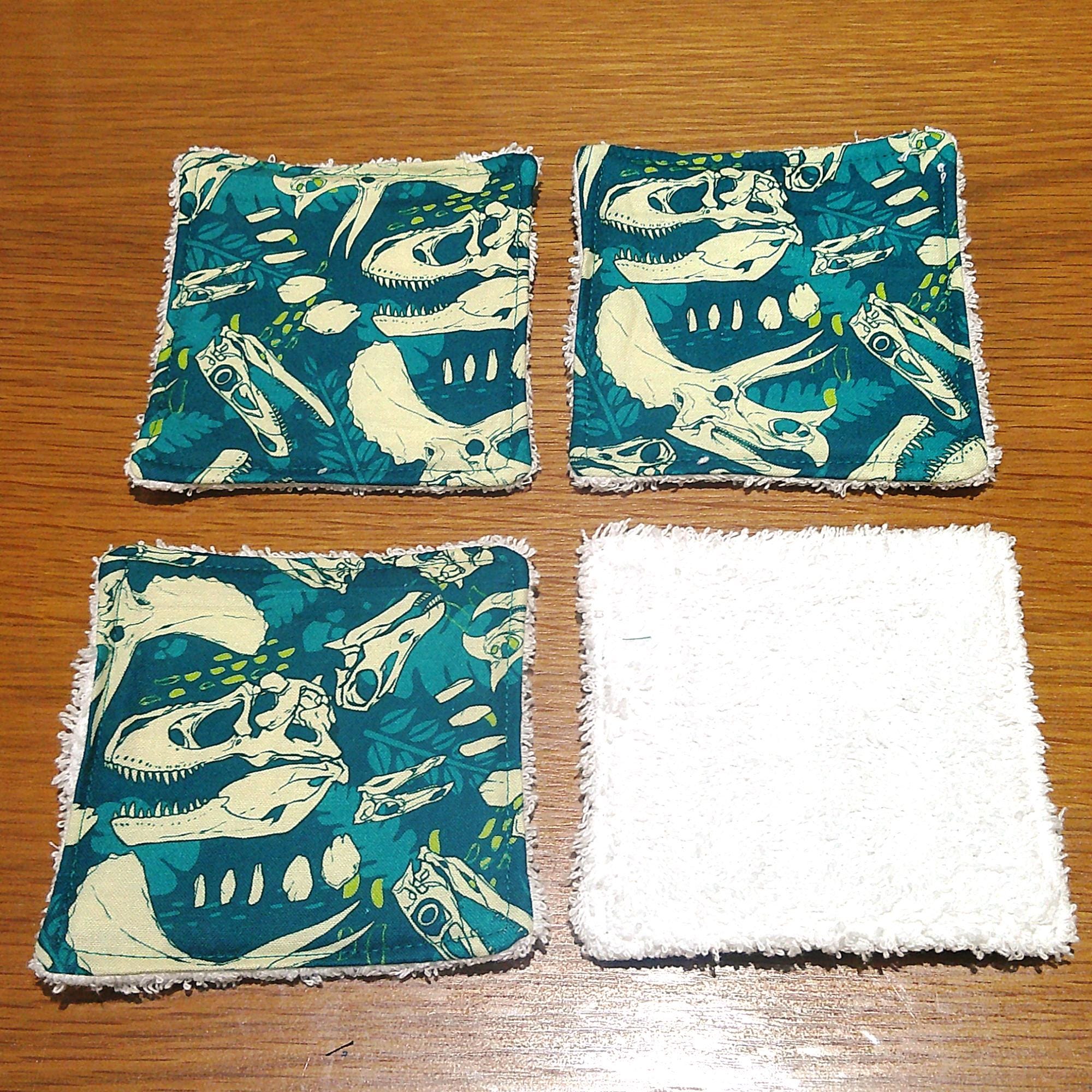 Reusable Cotton Face Wipes: Teal Dinosaur, Eco-Friendly Skincare