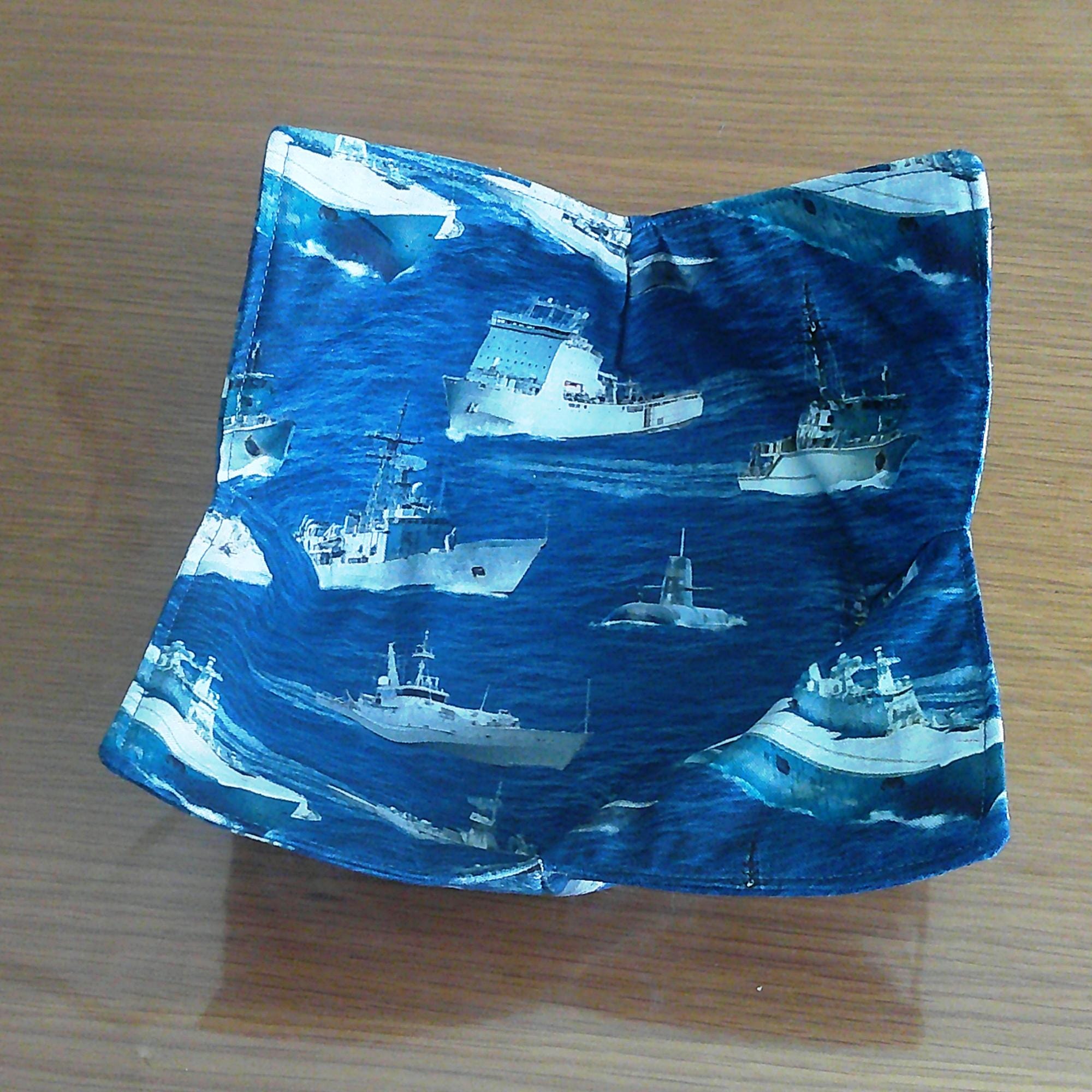 Microwave Bowl Cozy: Reversible Cotton Hot Pad - Navy Ships