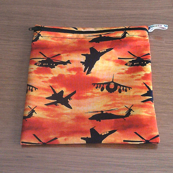 Reusable Sandwich Bag, Sanitary Pads Bag, Bagel Holder, Travel Makeup Bag Reusable Snack Pouch, Vegan Snack Box, Zip, Fighter Jets OL