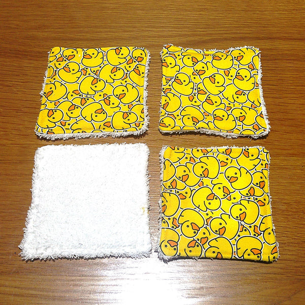 Reusable Cotton Face Wipes: Eco-Friendly Skincare, Baby Washcloths - Pack of 4 - Rubber Ducky Toss