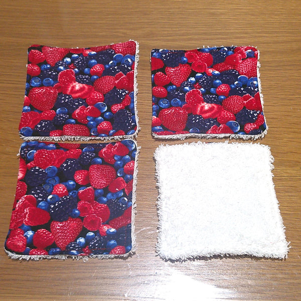Reusable Cotton Wipes - Make Up - Toddler - Finger Wipes: 4 Pack Mixed Berries, Eco-Friendly Skincare