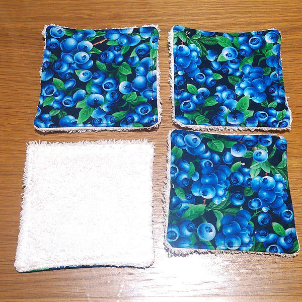 Reusable Cotton Wipes - Make Up - Toddler - Finger Wipes: 4 Pack Blueberries, Eco-Friendly Skincare