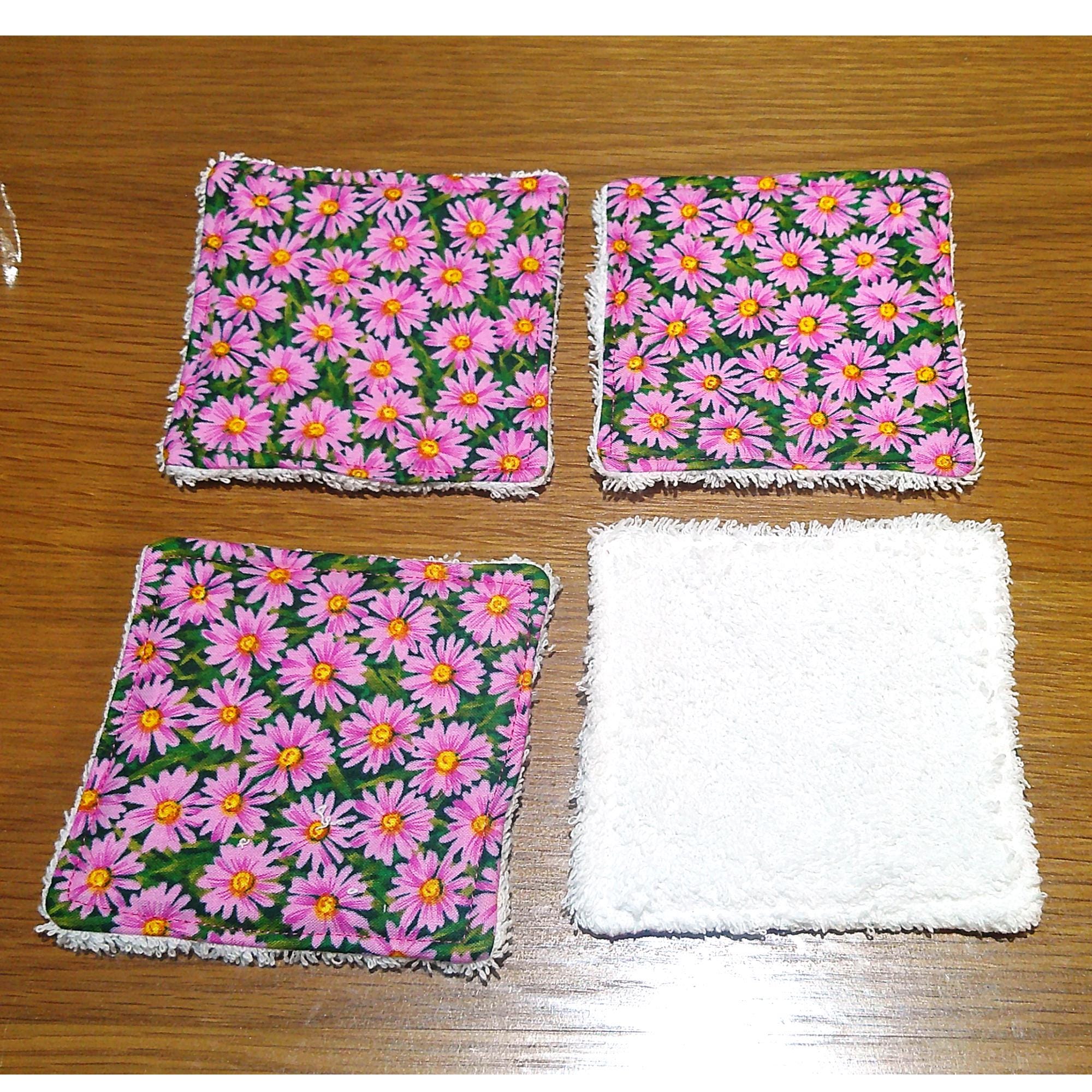 Reusable Cotton Face Wipes: Eco-Friendly Skincare, Baby Washcloths - Pink Daisy, Pack of 4