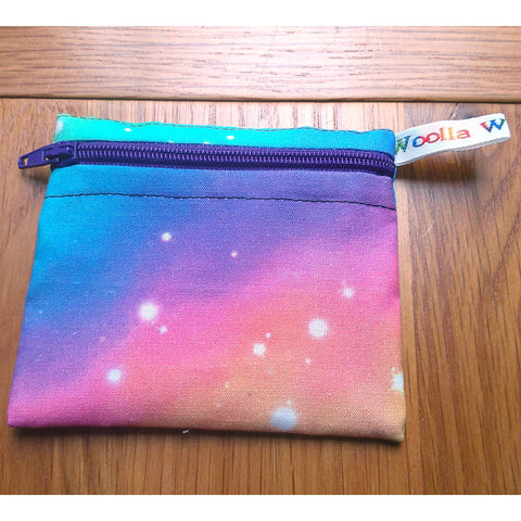 Pippins Reusable Snack Pouch, Pocket Sized Waterproof Food Safe Zip Bag, Washable Eco Lunch Pouch,  Mini Snack Bag Handmade Galaxy Stripe