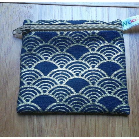 Pippins Reusable Snack Pouch, Pocket Sized Waterproof Food Safe Zip Bag, Washable Eco Lunch Pouch,  Mini Snack Bag Handmade Gold Navy Fans