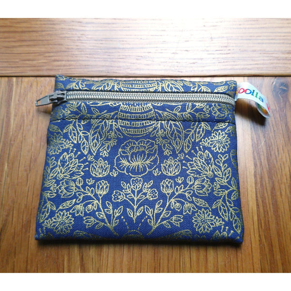 Pippins Reusable Snack Pouch, Pocket Sized Waterproof Food Safe Zip Bag, Washable Eco Lunch Pouch,  Mini Snack Bag Handmade Queen Bee Navy