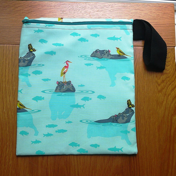 Washable Lunch Bag: Graceful Hippopotamus , Reusable Toiletry Pouch, Crafting Bag, Zip Hiking Pouch